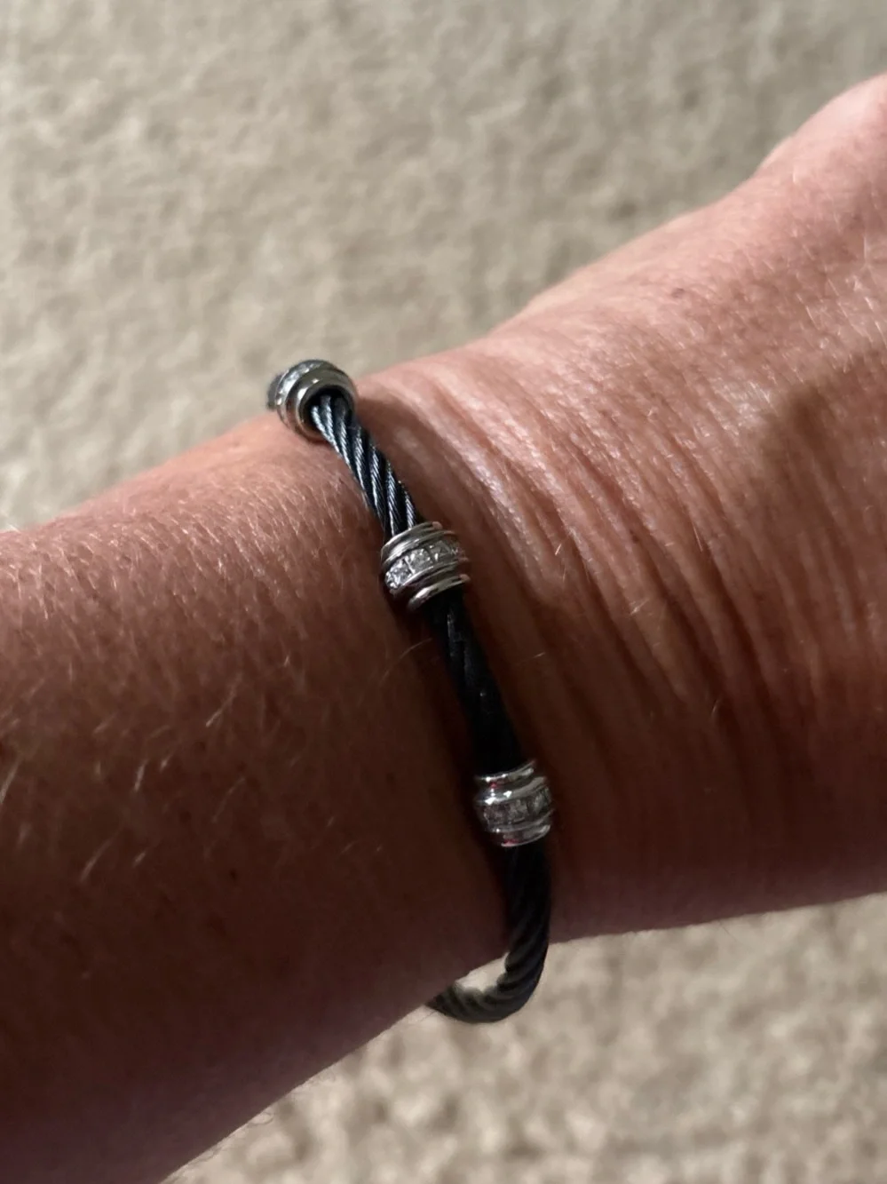 Black Twisted Cable Bracelet with Silver Diamondique Accents Sz 7-7.5